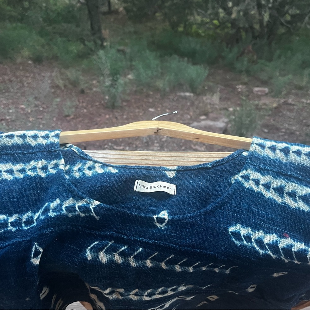 Mira Blackman Indigo Shibori Mudcloth Crop Top OS